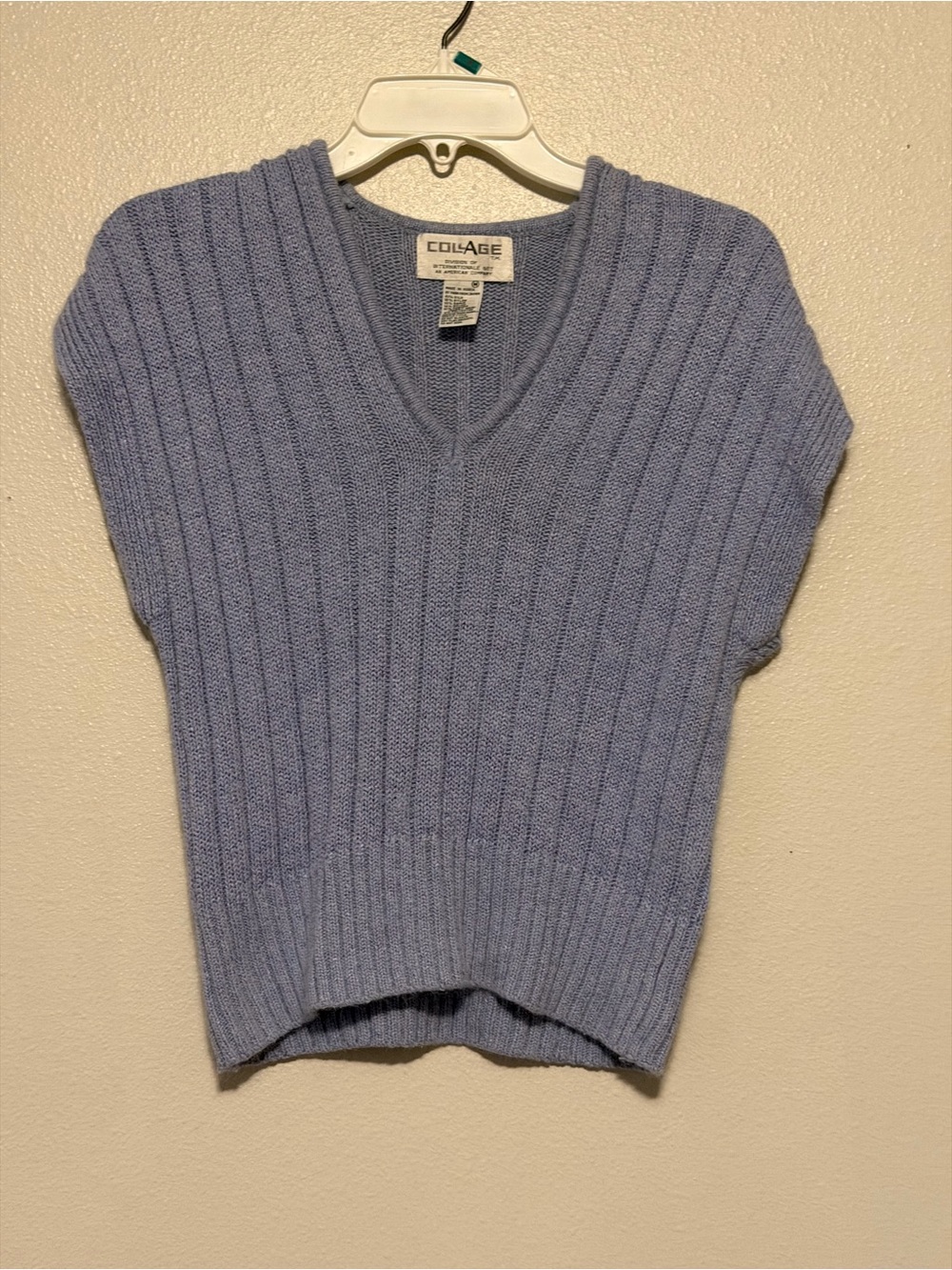 Vintage 80’s Collage Periwinkle V-Neck Ribbed Short-Sleeve Sweater Vest